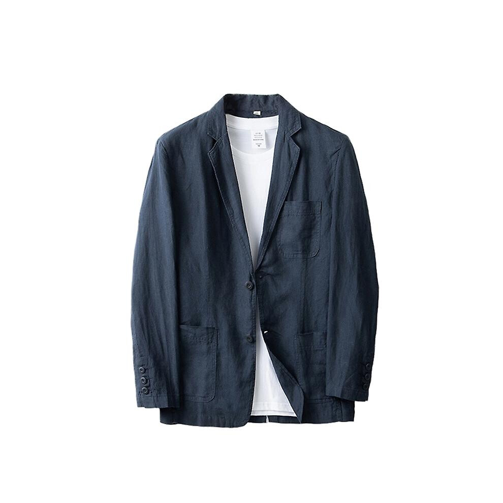 (Navy, XL) Men's Linen Blazer Lightweight Jacket Coat Two Button
