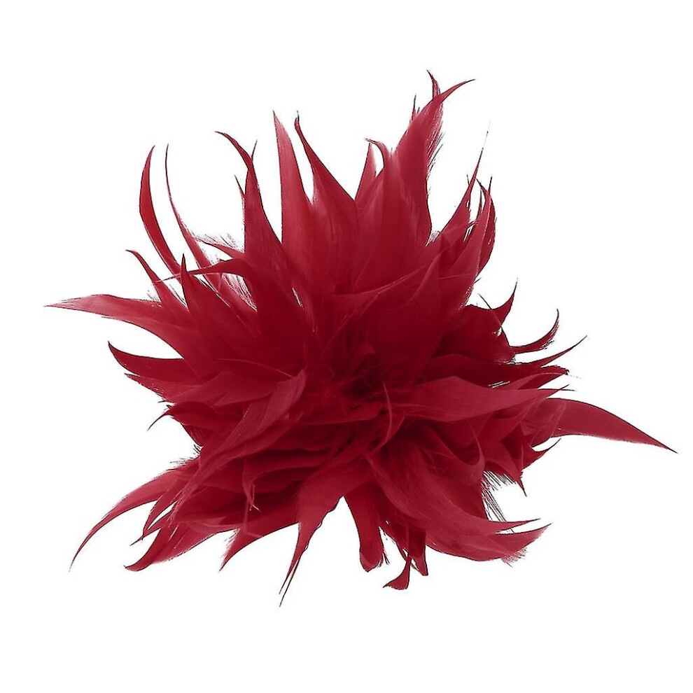 (Wine ) Feather-Flower Brooch For Banquet Celebration Favor Flower Corsage Red