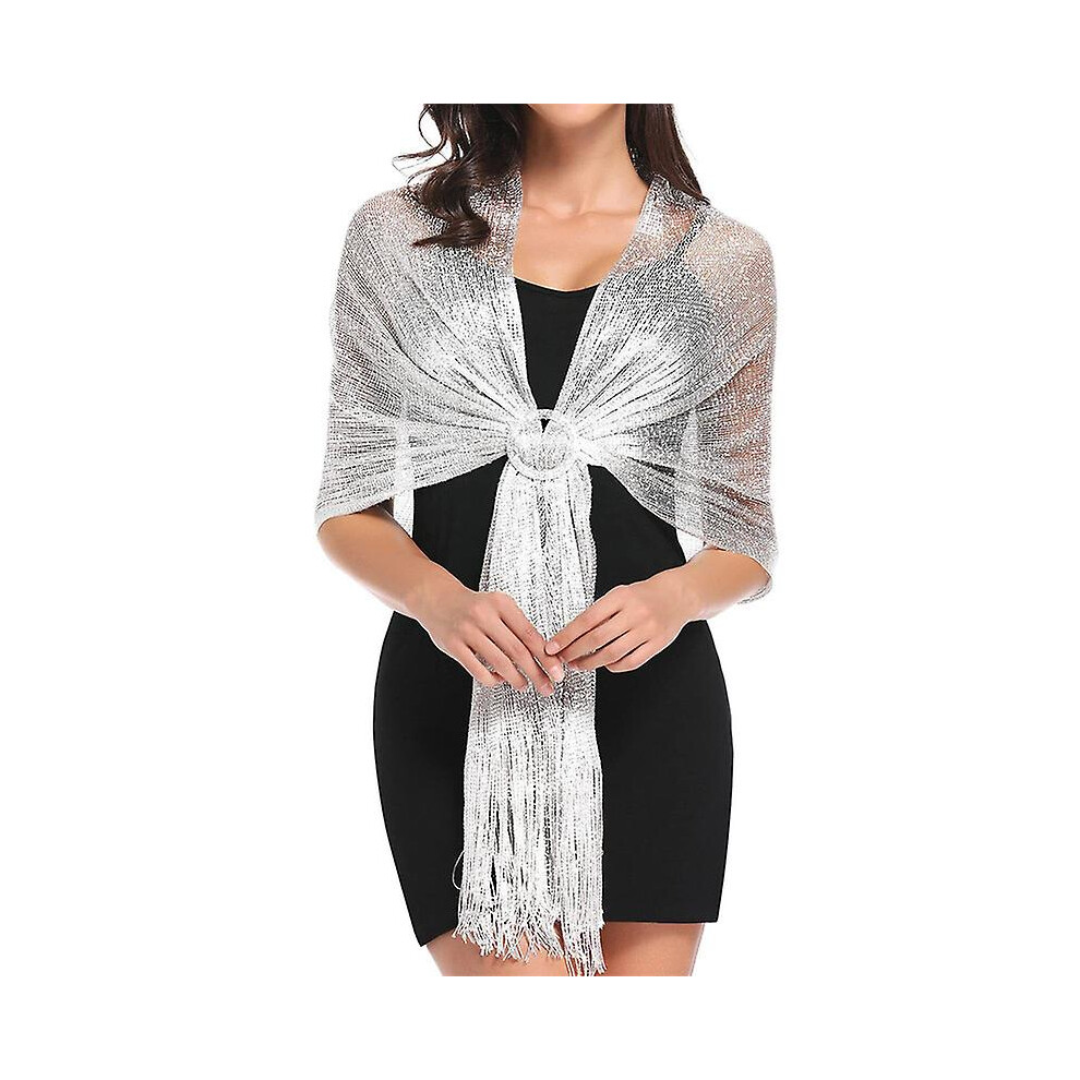 (SILVER) Glamorous Metallic Shawls With Tassel Wraps And Round Buckle For Evening Parties-image-OPC-PDXNGTV-NEW