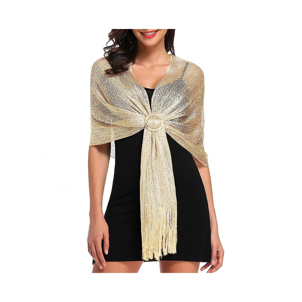 (KHAKI) Glamorous Metallic Shawls With Tassel Wraps And Round Buckle For Evening Parties