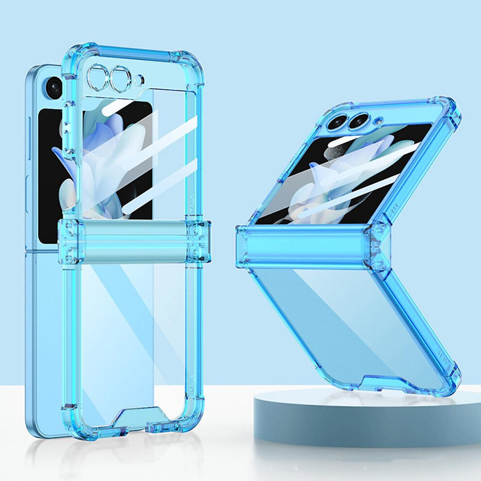 (Clear ) Z Flip 5 Case, Clear Hard Pc Soft Tpu Four Corners Shockproof Case Compatible Samsung Galaxy Z Flip 5 With Hinge Protection Blue 6262875671097