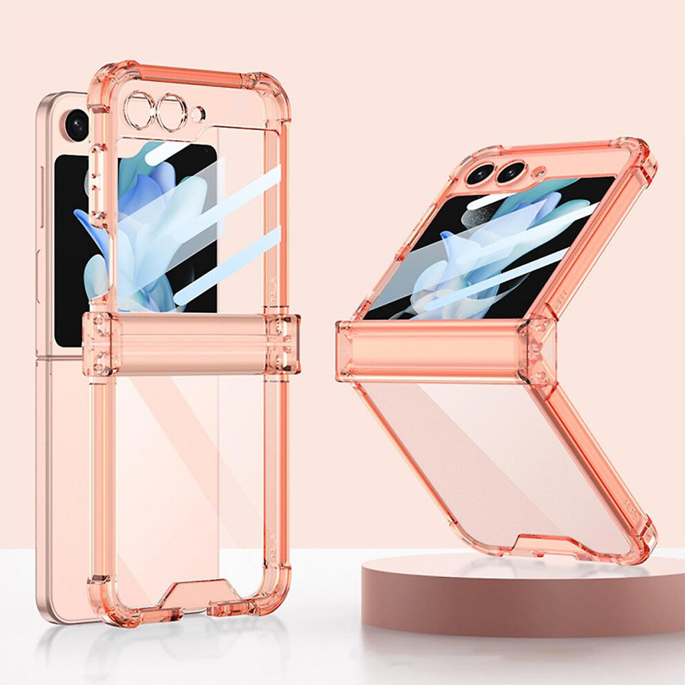 (Clear ) Z Flip 5 Case, Clear Hard Pc Soft Tpu Four Corners Shockproof Case Compatible Samsung Galaxy Z Flip 5 With Hinge Protection Orange 6262875671134