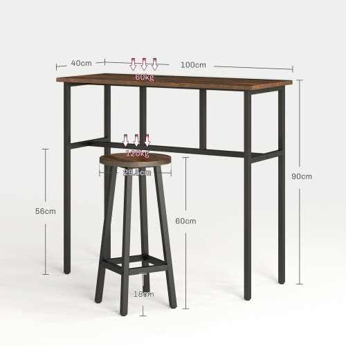 Homcom HOMCOM 6-Piece Industrial Bar Table Set, 2 Kitchen Tables with 4 Stools, Brown 1
