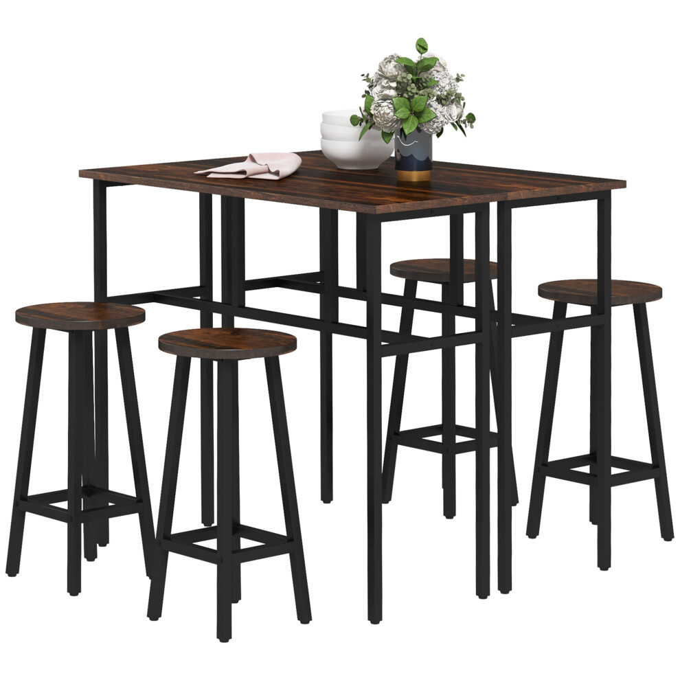 HOMCOM 6-Piece Industrial Bar Table Set, 2 Kitchen Tables With 4 Stools, Brown