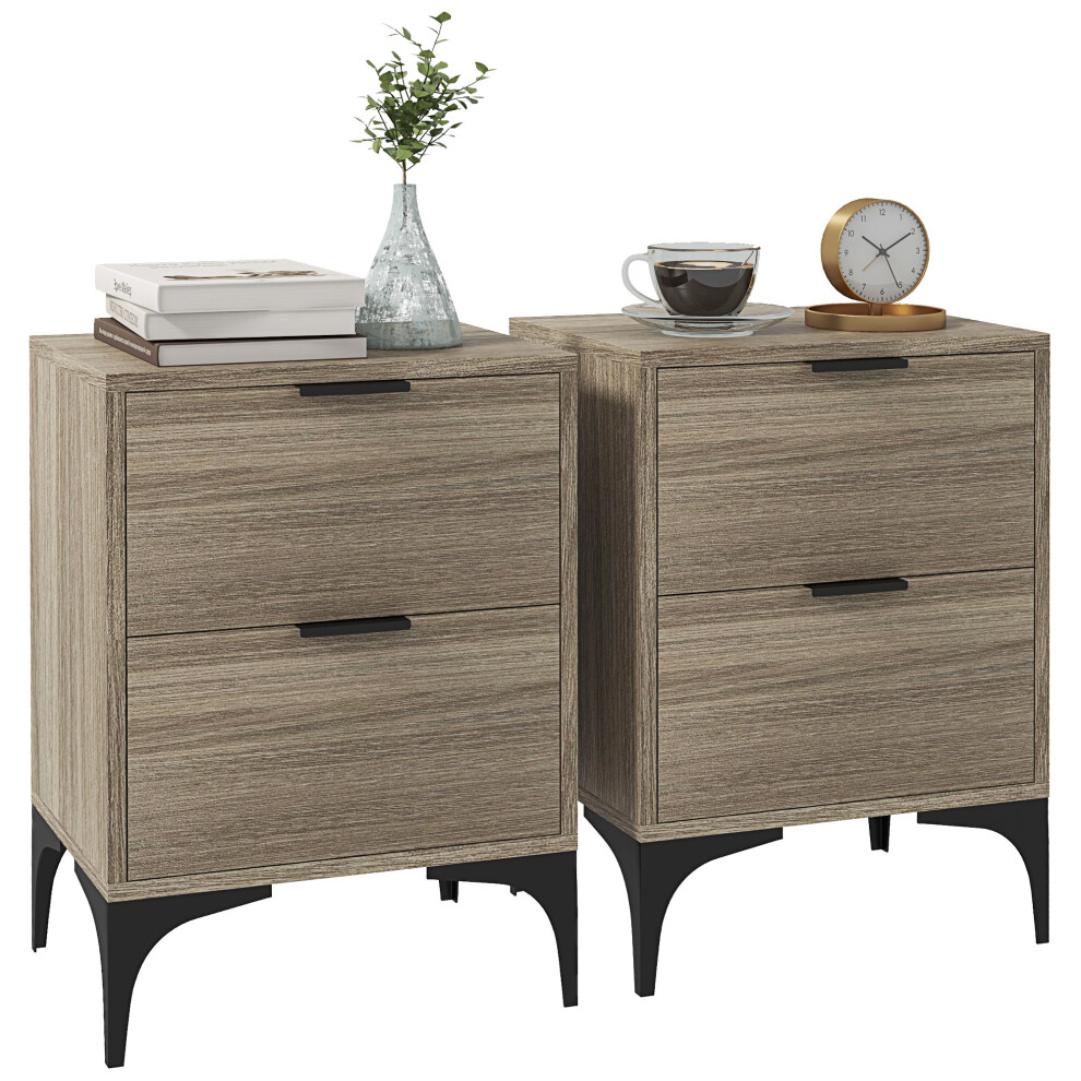 HOMCOM Bedside Tables Set Of 2 With 2 Drawers For Bedroom, Living Room