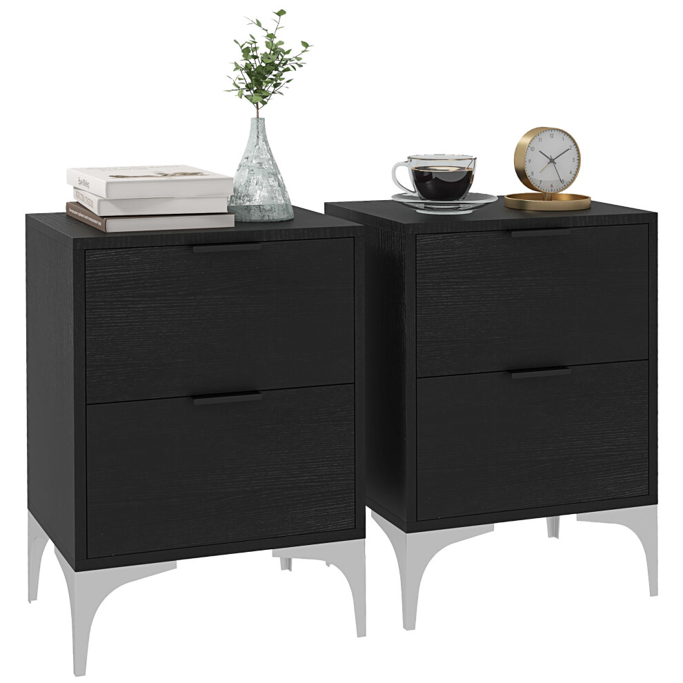 HOMCOM Bedside Tables Set Of 2 With 2 Drawers For Bedroom, Living Room