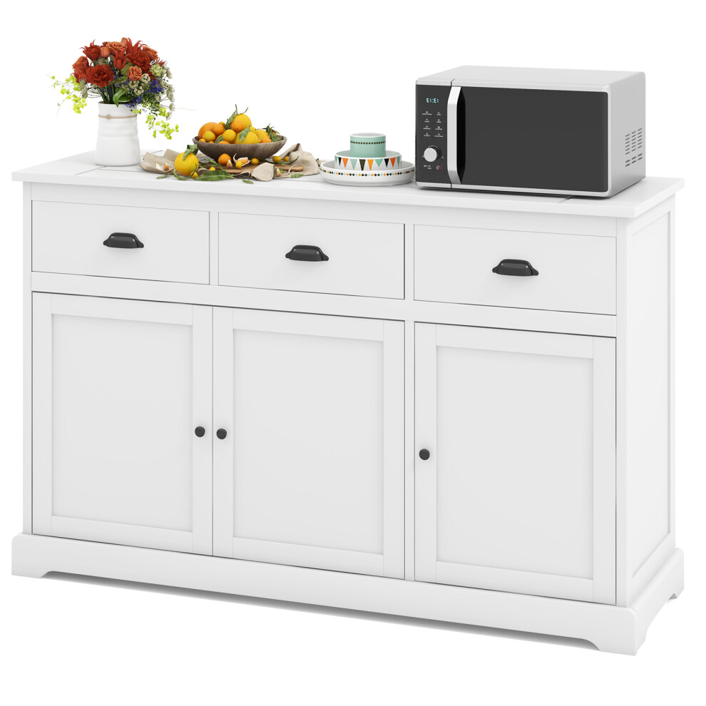 Casart Buffet Sideboard Hallway Cabinet W/ 3 Drawers & Adjustable Shelf White
