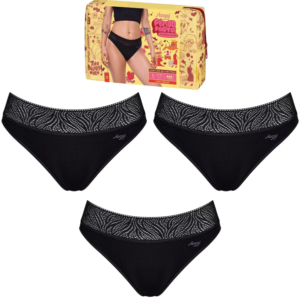 (L) 3x Sloggi Period Pants Tai Medium Leakproof Womens Underwear Panties Black Undies Bulk