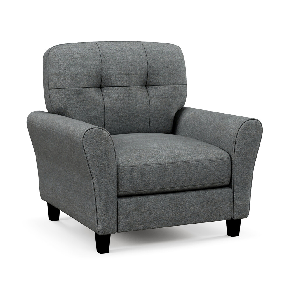 Upholstered Single Sofa Tufted Armchair W/ Back Cushion Wood Legs Grey