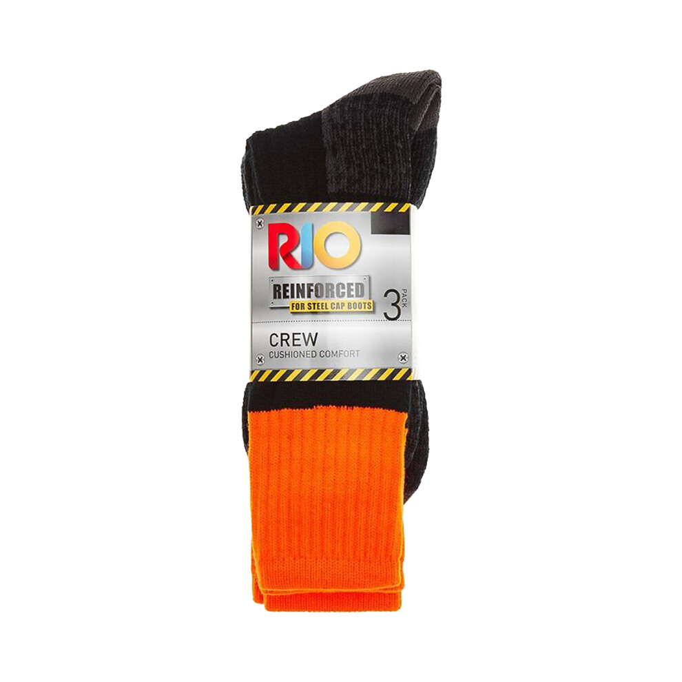 (6-10) 3 Pack Rio Reinforced For Steel Cap Boots Crew Mens Thick Tough Work Socks Fluro Orange-image-OPC-PDXNSVR-NEW