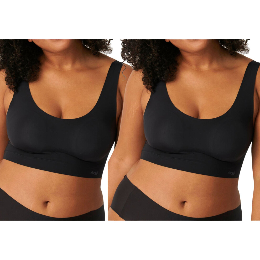 (L) 2x Sloggi Zero Feel Invisible Comfort Womens Wire Free Bra Crop Top Black Padded