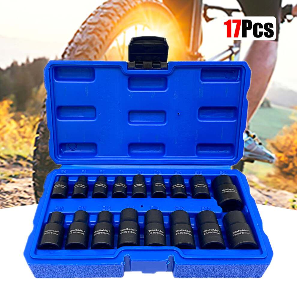 17Pc Professional 3/8" 1/2" Drive Impact E-Torx Socket Set E5-E24 Size 3