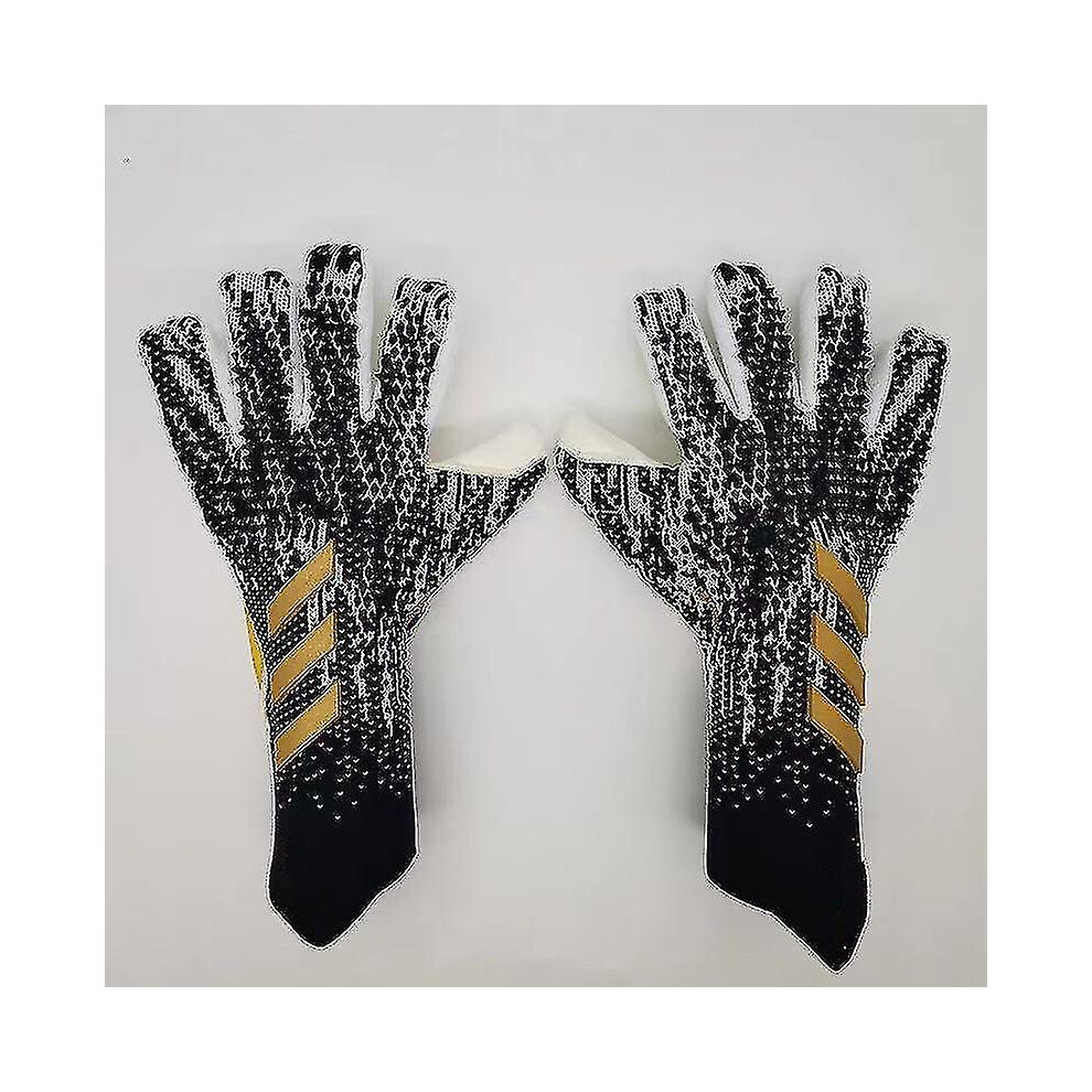 (black and gold, 7) Professional Silicone Rubber Waterproof Non-slip Gloves Latex Adult Children Soccer Goalkeeper Glove
