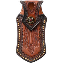 (Brown) Knife Sheath, Leather Snap Pocket Knife Holder with Belt Hanging Hole & Snap Closure for 4.5" Folding Knife (Without Knife)