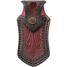 (Red) Knife Sheath, Leather Snap Pocket Knife Holder with Belt Hanging Hole & Snap Closure for 4.5" Folding Knife (Without Knife)