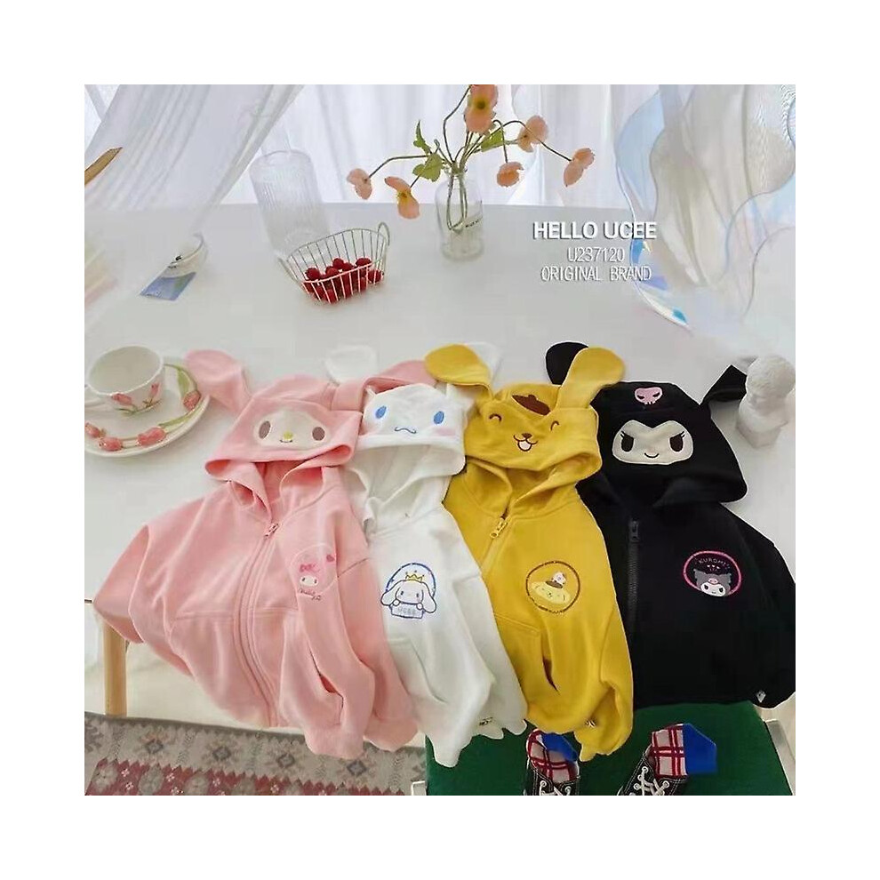 (140cm, cinnamoroll) Cartoon Sanrioed Jacket Kawaii Melody Cinnamoroll Kuromi Children Hooded Sweatshirts Boys Girls Zip Up Coats Baby Outing Clothes