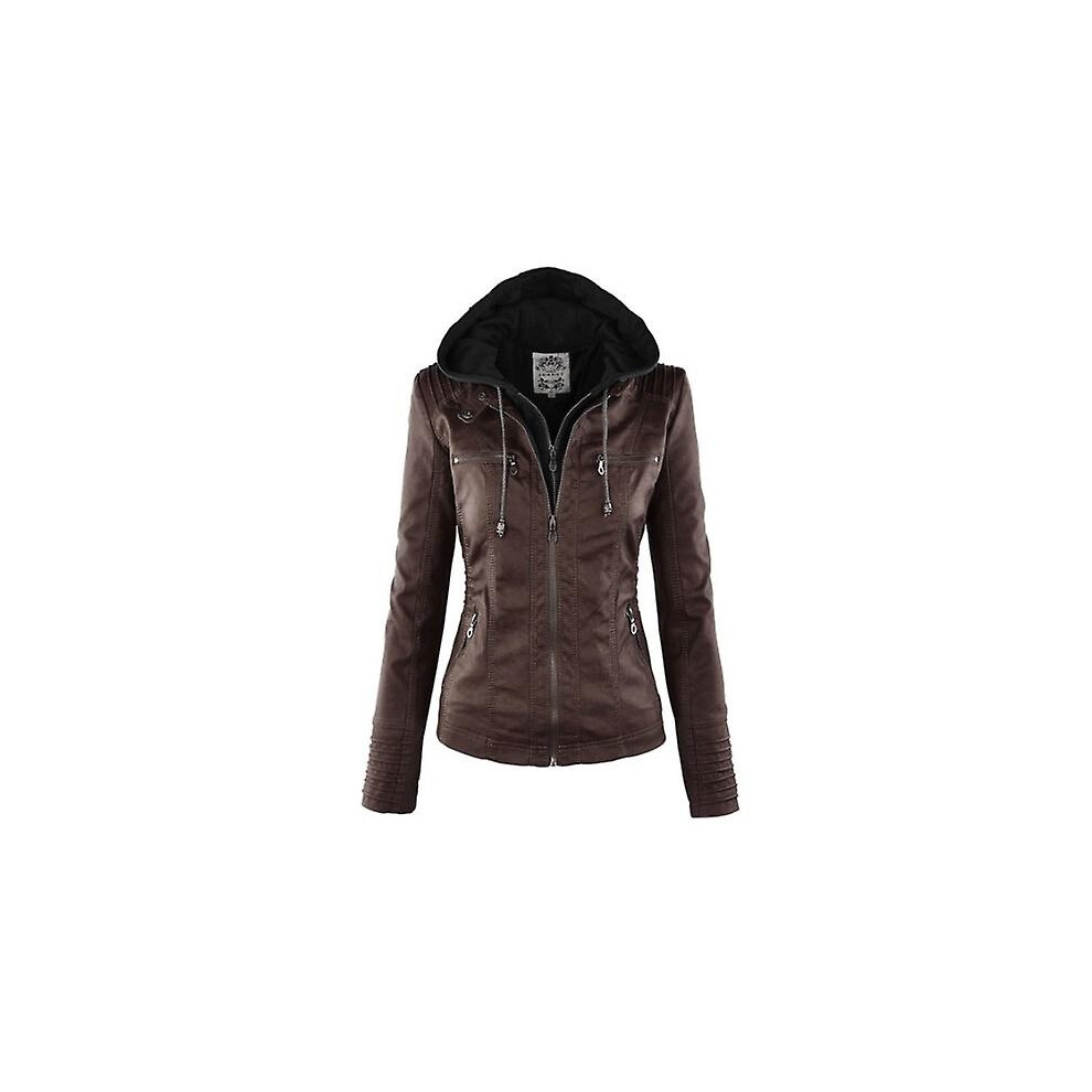 (Brown, 5XL) Gothic Faux Leather Jacket Women Hoodies Winter Autumn Motorcycle Jacket Black Outerwear Faux Leather Pu Basic Jacket Coat
