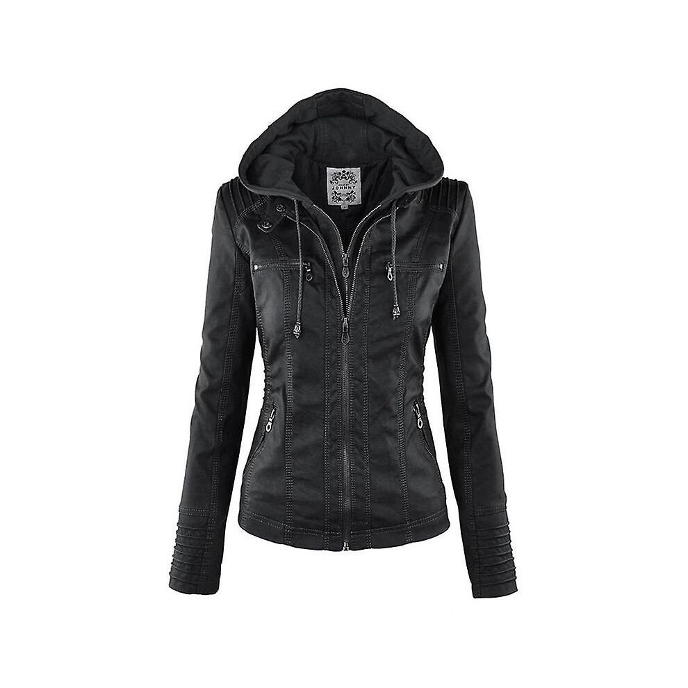 (Black, XL) Gothic Faux Leather Jacket Women Hoodies Winter Autumn Motorcycle Jacket Black Outerwear Faux Leather Pu Basic Jacket Coat