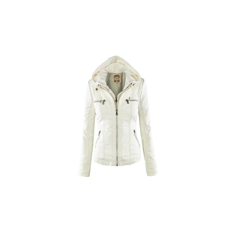 (White, XS) Gothic Faux Leather Jacket Women Hoodies Winter Autumn Motorcycle Jacket Black Outerwear Faux Leather Pu Basic Jacket Coat