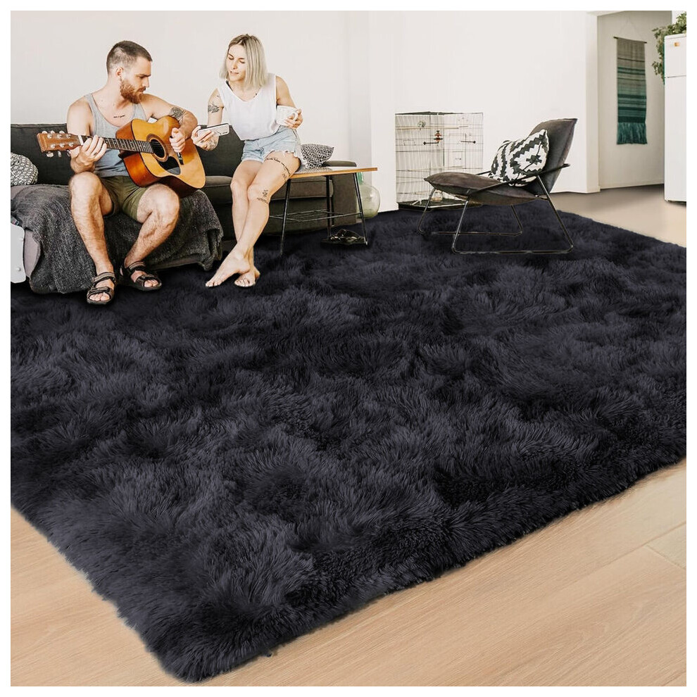 (200x290 cm, Black) Soft Touch Shaggy Rugs For Bedroom Hallway Runner Floor Rug