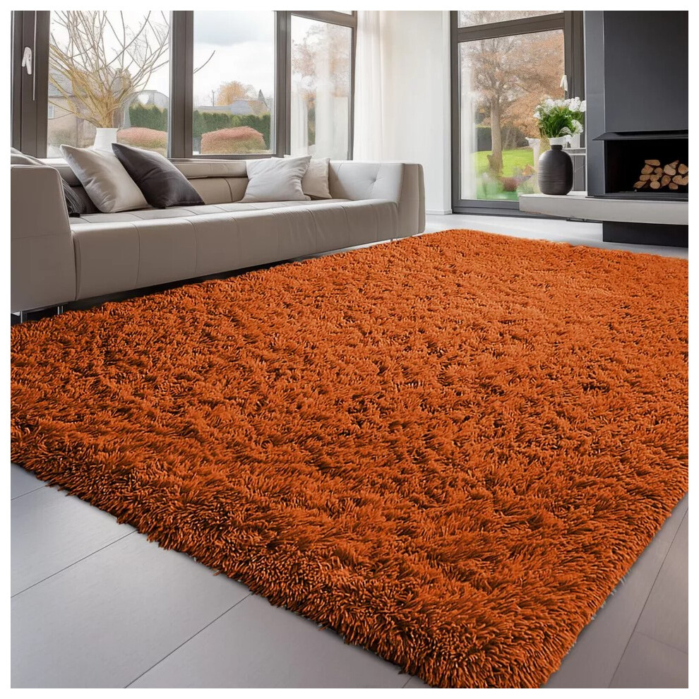 (160x230 cm, Orange) Soft Touch Shaggy Rugs For Bedroom Hallway Runner Floor Rug