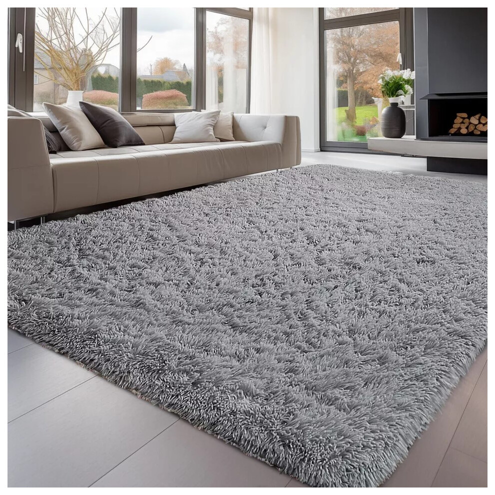 (Shaggy Rug Light Grey) Soft Touch Shaggy Rugs For Bedroom Hallway Runner Floor Rug