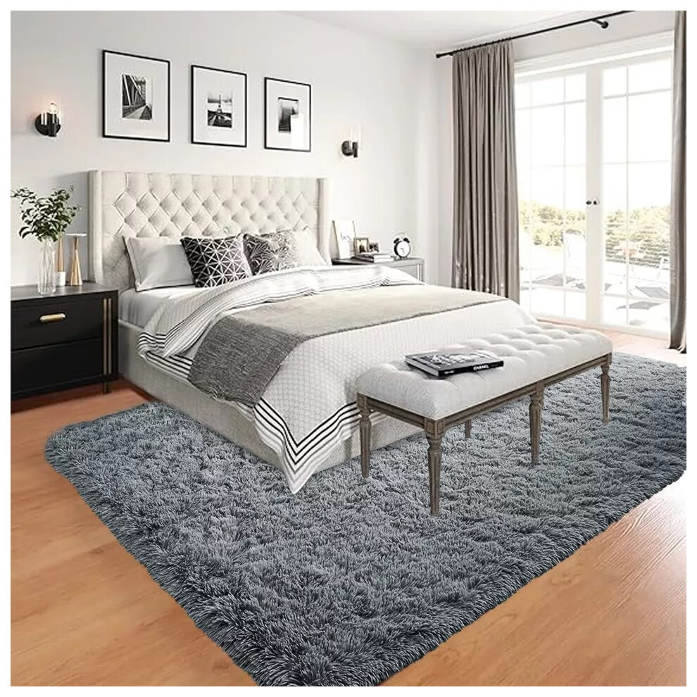 (Shaggy Rug Light Grey) Soft Touch Shaggy Rugs For Bedroom Hallway Runner Floor Rug