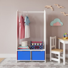 (Dark Blue) MDF Wooden Hanging Clothes Rail Wardrobe Storage