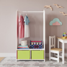 (Green) MDF Wooden Hanging Clothes Rail Wardrobe Storage