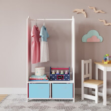(Sky Blue) MDF Wooden Hanging Clothes Rail Wardrobe Storage