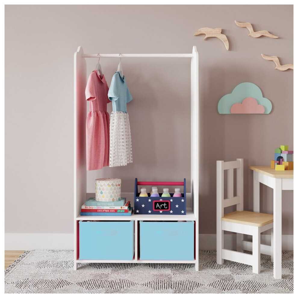 (Sky Blue) MDF Wooden Hanging Clothes Rail Wardrobe Storage