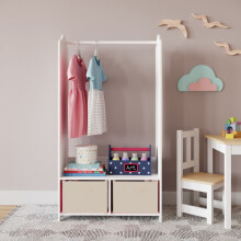 (Beige) MDF Wooden Hanging Clothes Rail Wardrobe Storage