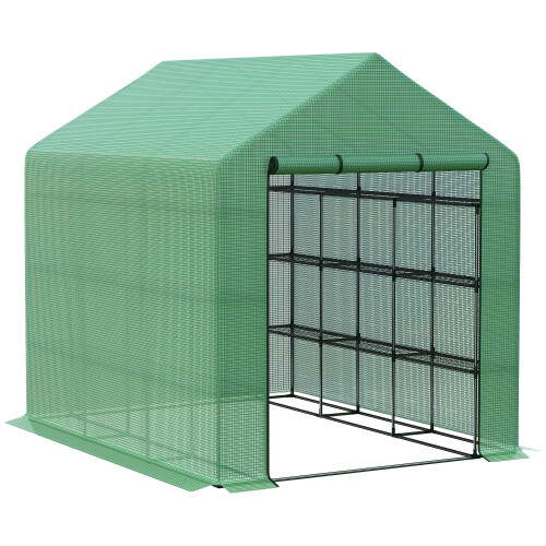Outsunny Outsunny Walk-in Garden Greenhouse Shelves Polytunnel Steeple Grow House