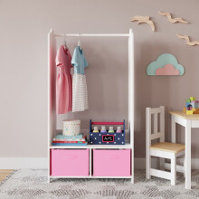 (Light Pink) MDF Wooden Hanging Clothes Rail Wardrobe Storage