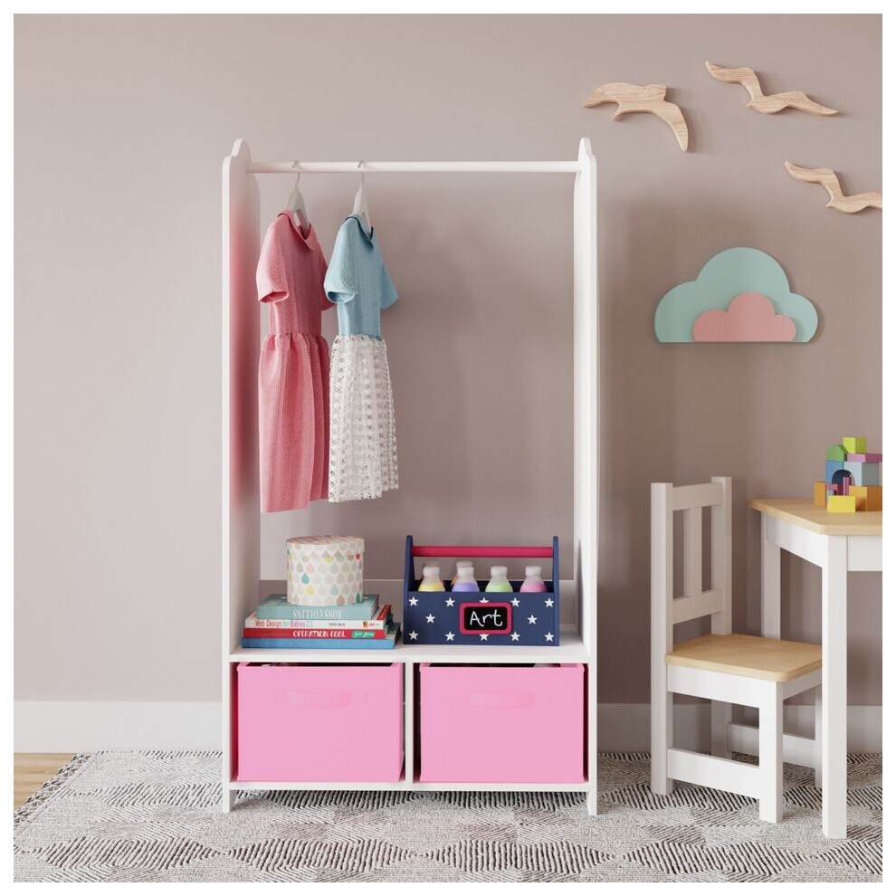 (Light Pink) MDF Wooden Hanging Clothes Rail Wardrobe Storage