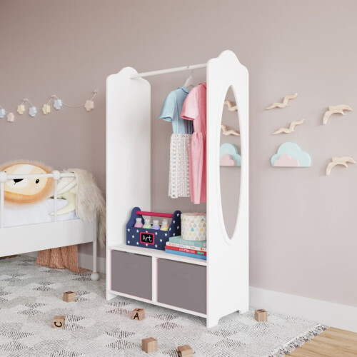 URBN Living (Grey) MDF Wooden Hanging Clothes Rail Wardrobe Storage 2