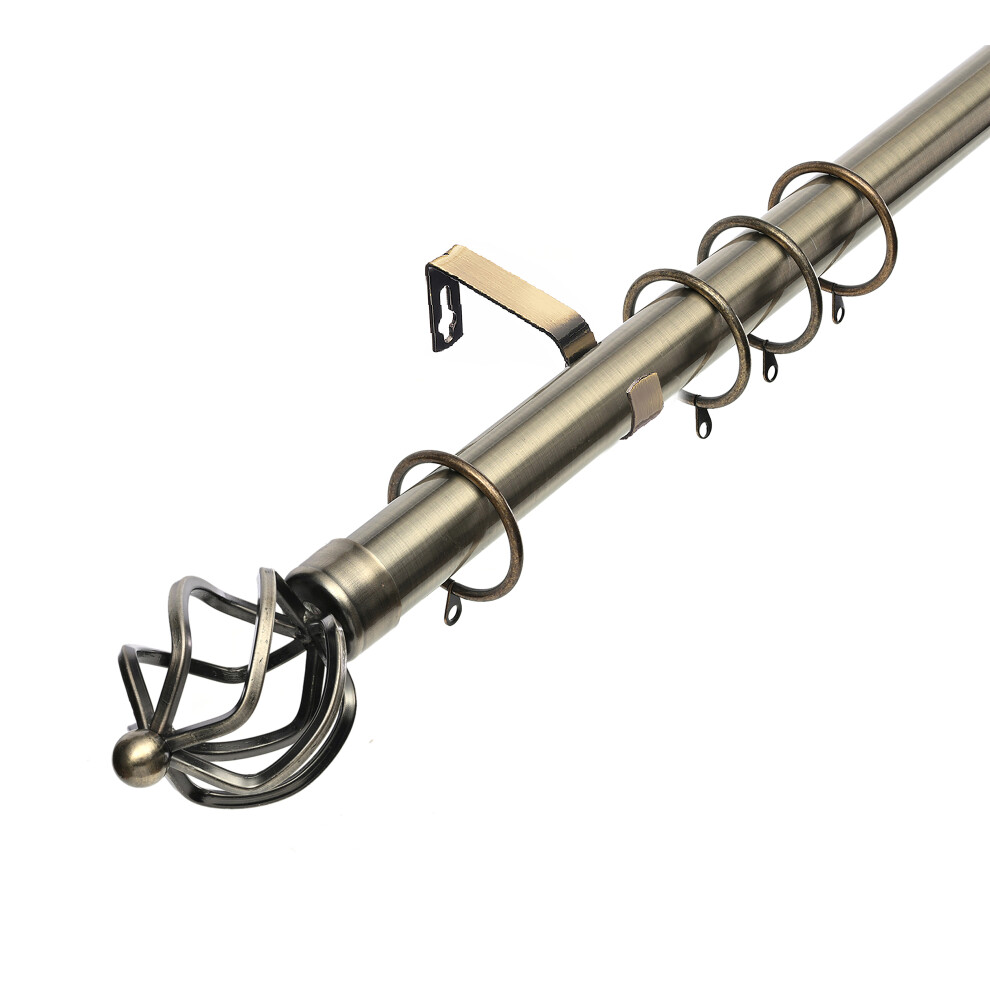 (150 cm, Antique Brass (Cage Finial)) Lister Cartwright 28mm Antique Brass Fixed Metal Curtain Pole Set Rings with Finial-image-OPC-PDXPD5D-NEW