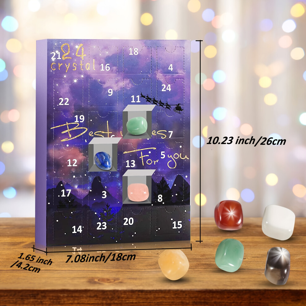 (Purple, Trumpet Stone) Christmas Gemstone Advent Calendar, 24 Natural Crystal Gemstones Stone