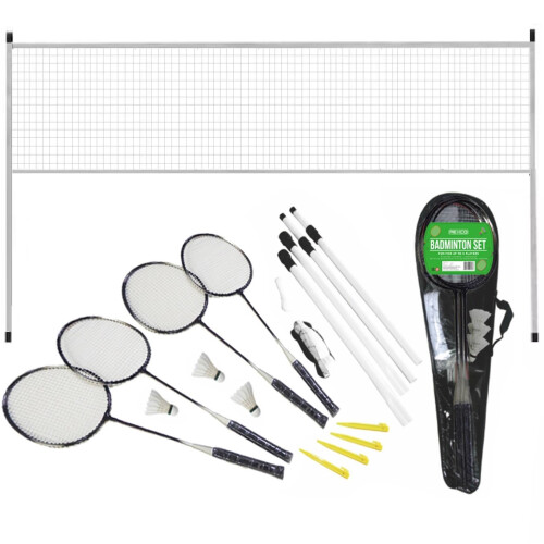 Badminton Set 4 Player Rackets Shuttlecocks Poles Net Bag Game