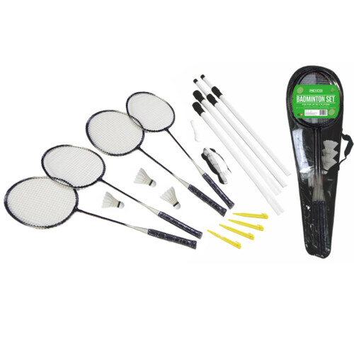 Badminton Set 4 Player Rackets Shuttlecocks Poles Net Bag Game 1
