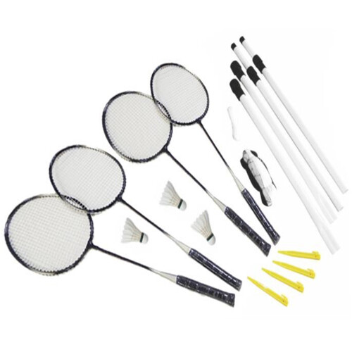 Badminton Set 4 Player Rackets Shuttlecocks Poles Net Bag Game 2