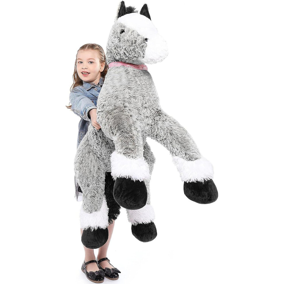 (GRAY, 35in) Giant Horse Stuffed Plush Toys, Realistic Stuffed Pony Toy For Kids