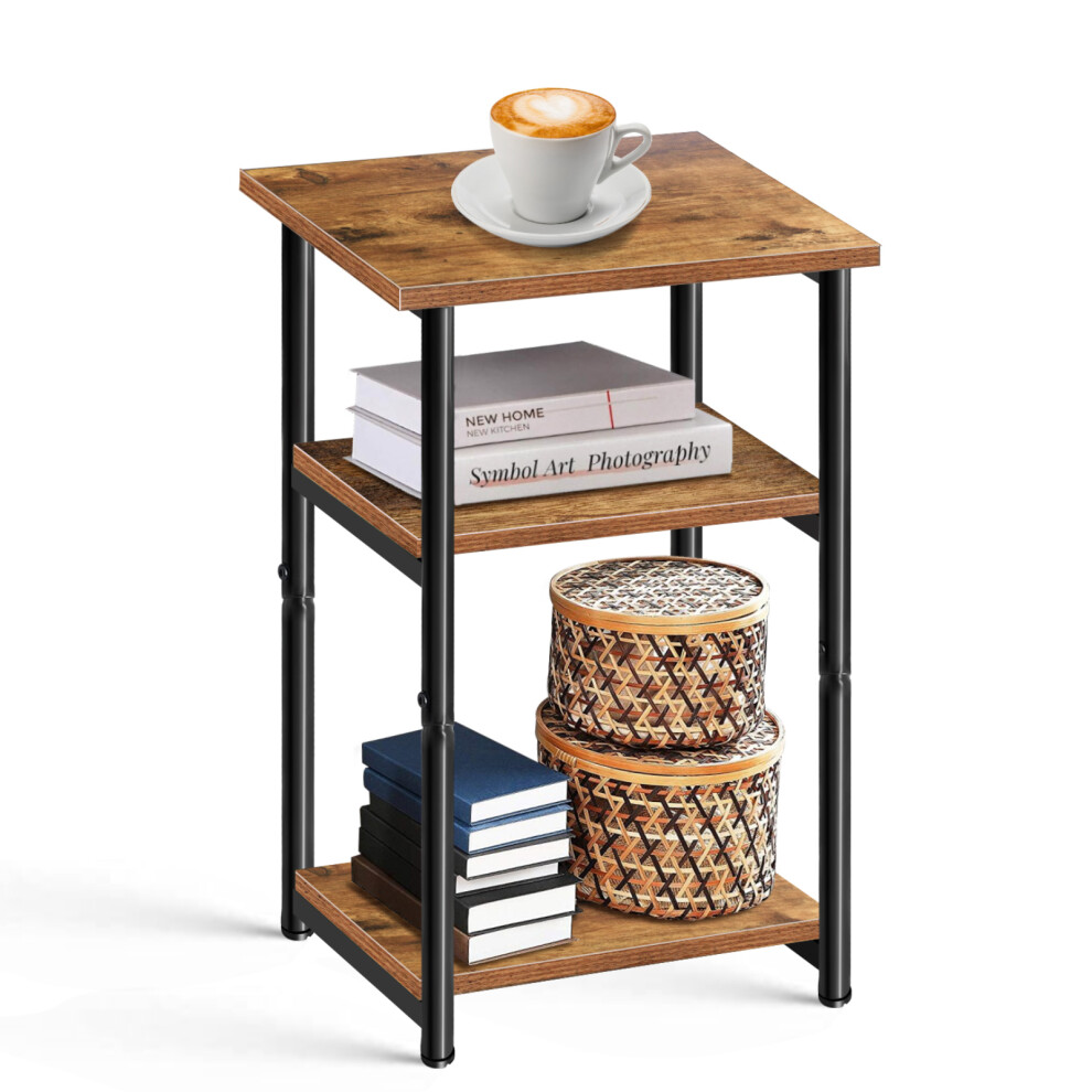 3-Tier End Table, Side Table with Storage Shelf Industrial Style, Rustic Brown