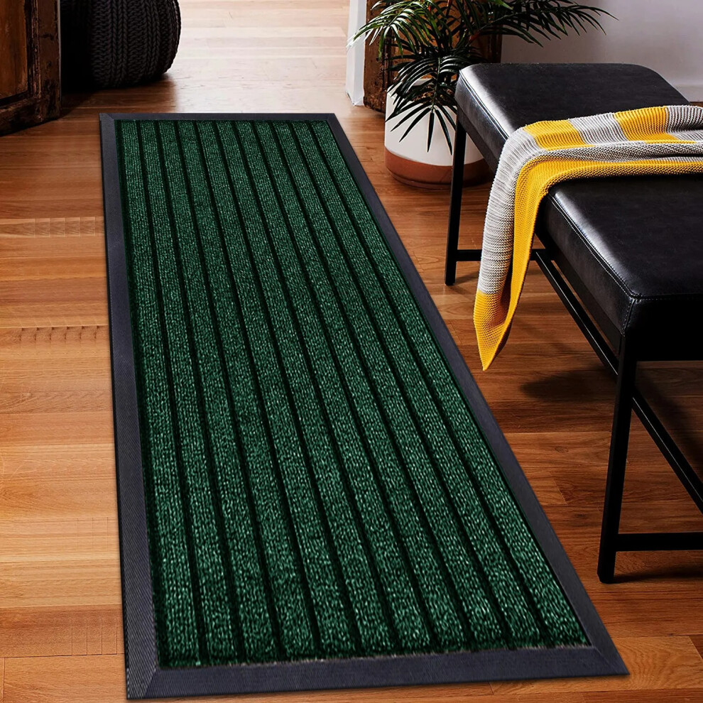 (80 x 150 cm, Green) Rubber Backed Non Slip Door Mats Hallway Runner