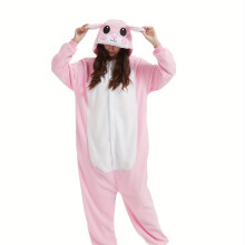 (Pink Color, 10) Cute Rabbit Onesie Pajama Jumpsuit, Unisex Cosplay Sleepwear For Halloween And Christmas Party