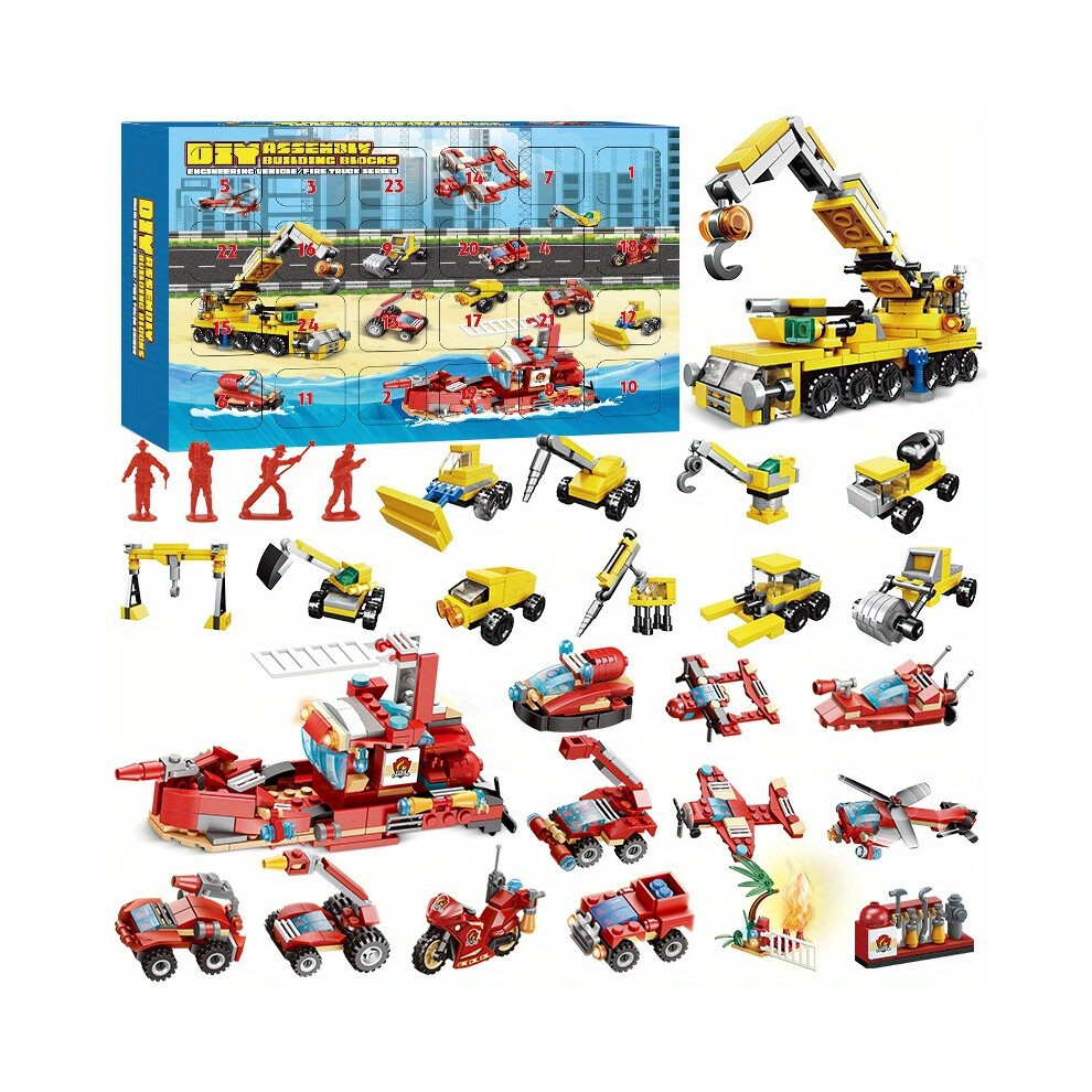 (Fire Truck) 24 Collectible Christmas Countdown Calendar Bricks Toy For Kids Adults