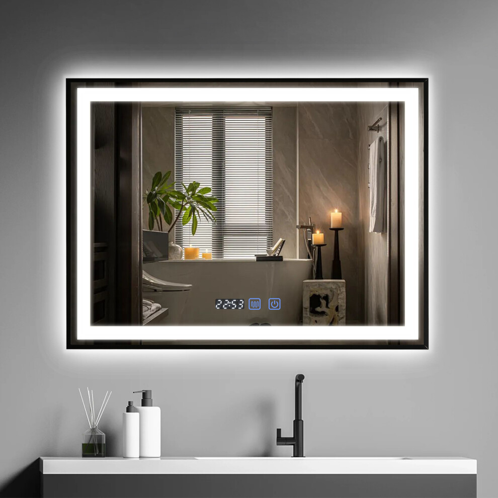 80*60 LED Bathroom Mirror Illuminated 3 Color Lights Anti-fog Timer UK