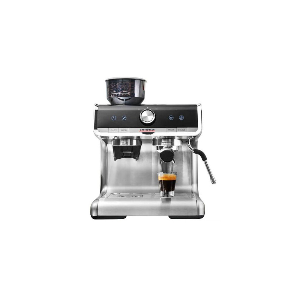 Gastroback Design Espresso Barista Pro 62616 - 15-Bar Programmable Espresso Machine With Integrated Conical Grinder, Hot Water And 360 Milk Frother Silver