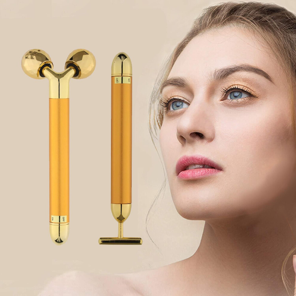 (gold) 2 In 1 Face Massager 3d Roller And T Shape Massager Face Lift Anti Wrinkles