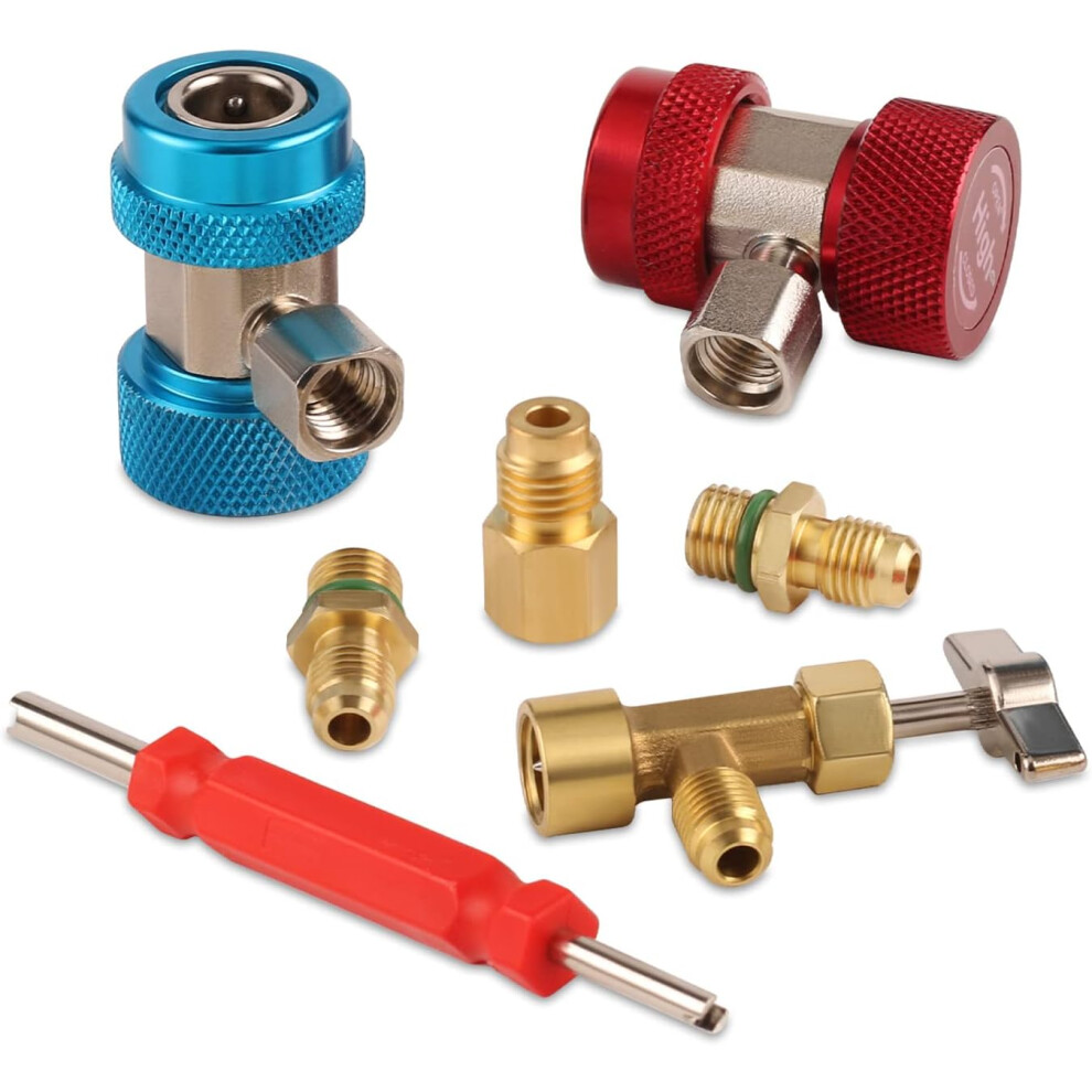 Lichamp A/C R134A Adapters with Puncture 134A Can Tap, AC 134 Quick Coupler Hose Connector Fitting Kit with Tank Adapter and Valve Core Remover, QA02-image-OPC-PDXPPT7-NEW